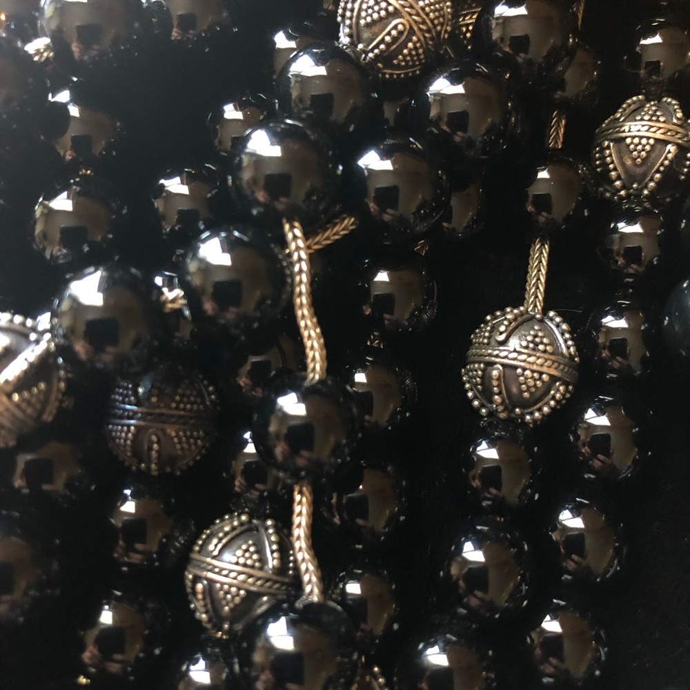 Black quartz with designer silver beads Opa beads necklaces
